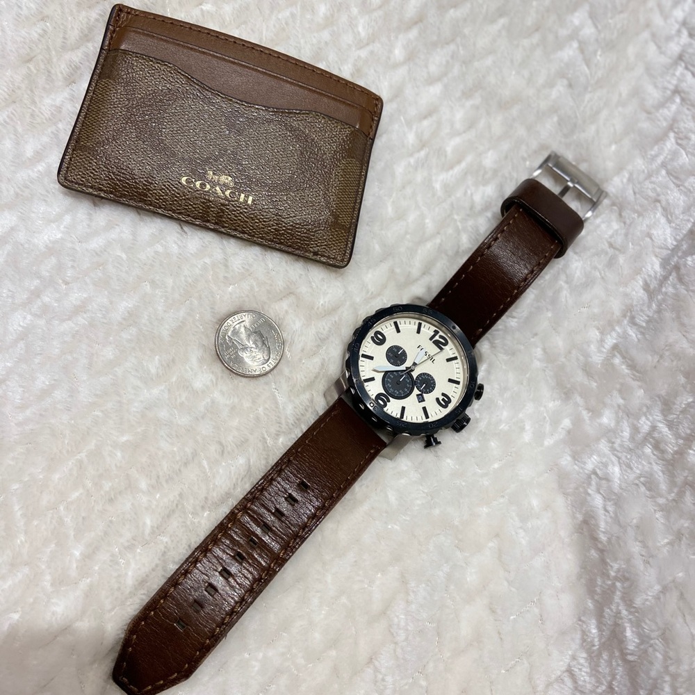 Fossil JR1390 Nate Genuine Leather Watch - Brown